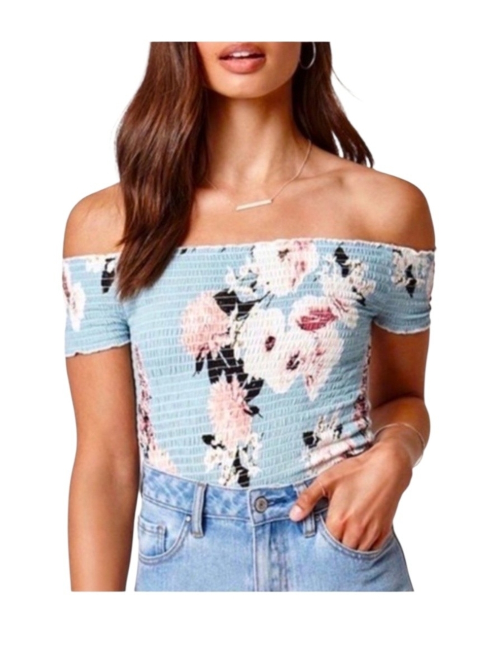 Kendall & Kylie - Floral Off-Shoulder Crop Top